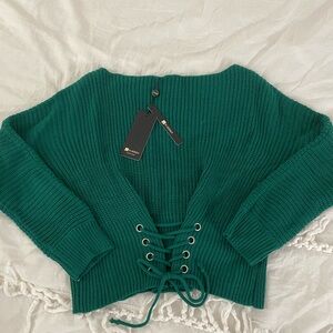 Green Lace-Up Sweater